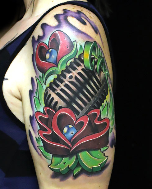 Traditional Microphone on Shoulder Tattoo Idea