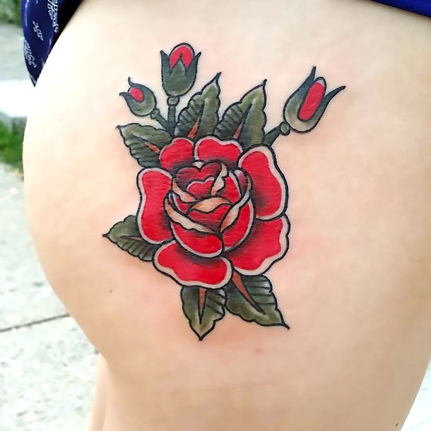 Traditional Rose on Butt Tattoo Idea