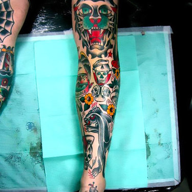 Traditional Tattoo on Leg Tattoo
