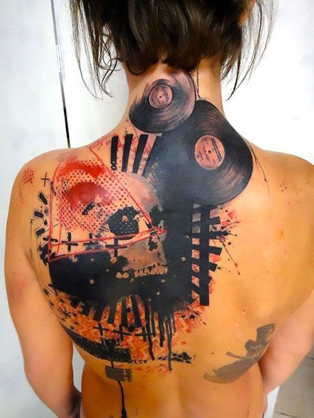 Trash Polka on Shoulder Blade Tattoo Idea