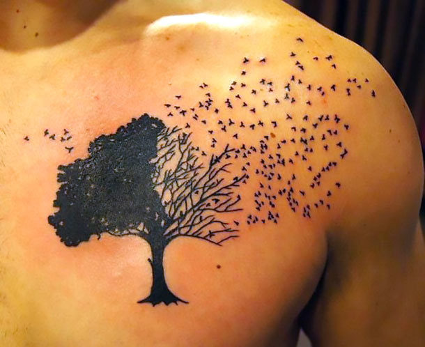 Tree and Birds Tattoo Idea