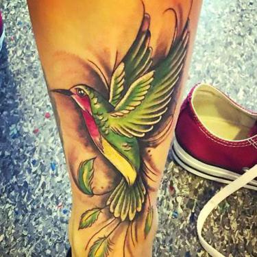 Awesome Hummingbird on Calf Tattoo