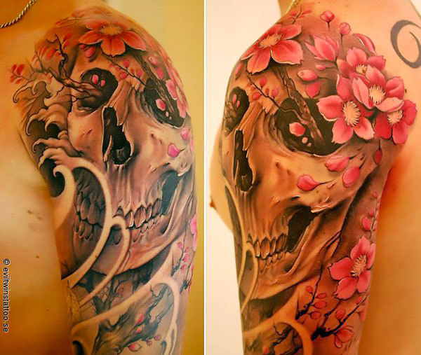 Oriental Skull Tattoo Idea