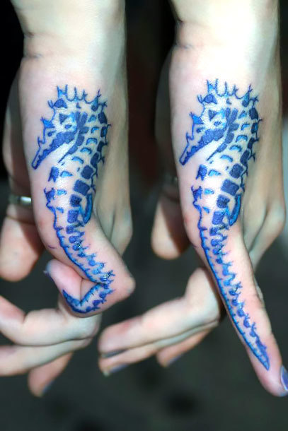 Original Seahorse on Finger Tattoo Idea