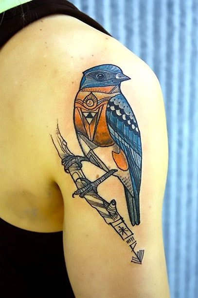 Ornate Bluebird Tattoo Idea
