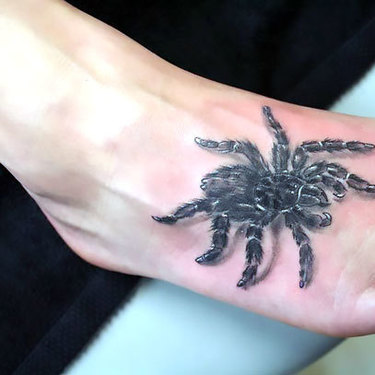 Realistic Spider for Guy on Foot Tattoo