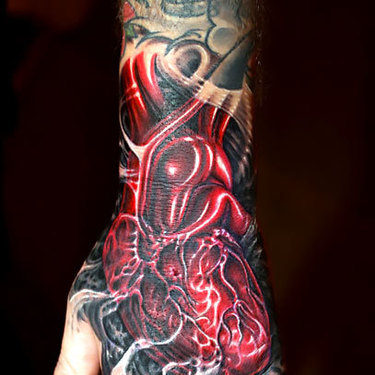 Red Heart on Hand Tattoo