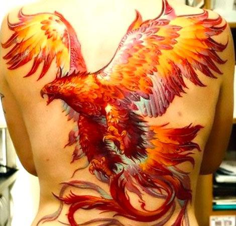 Awesome Phoenix On Back Tattoo Idea