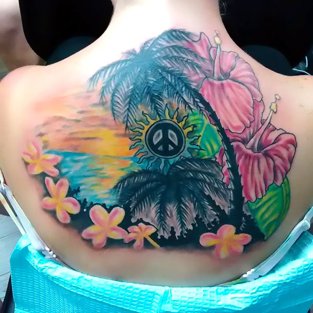 Peace on Upper Back Tattoo Idea