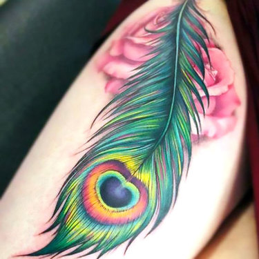 Peacock Feather and Flower Tattoo