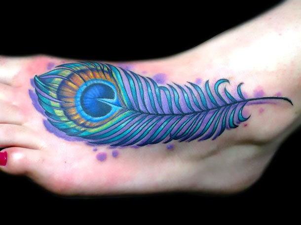 Peacock Feather on Foot Tattoo Idea