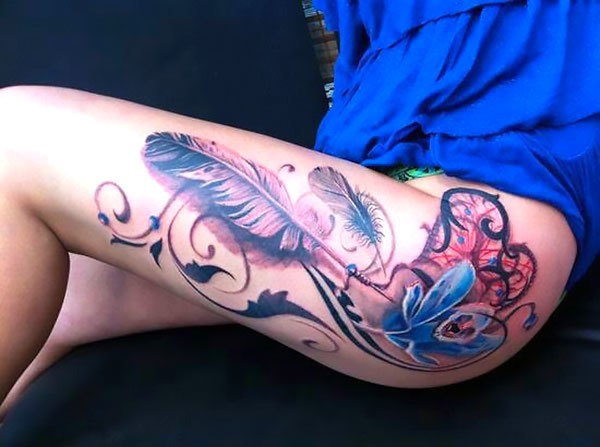 Best Hip Peacock Feather Tattoo Idea