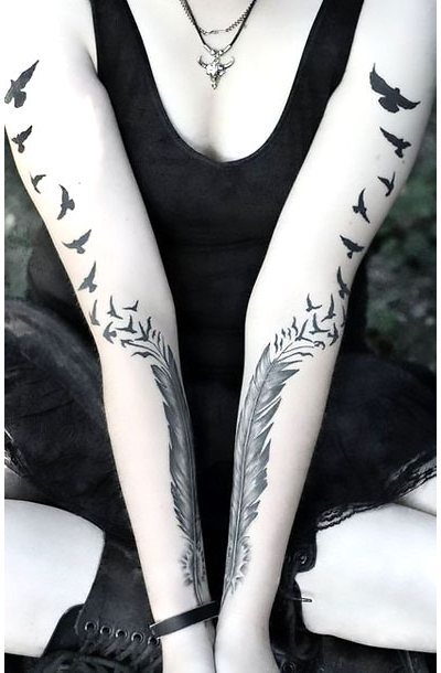 Feathers To Crows on Hands Tattoo Idea