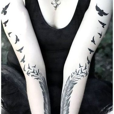 Feathers To Crows on Hands Tattoo