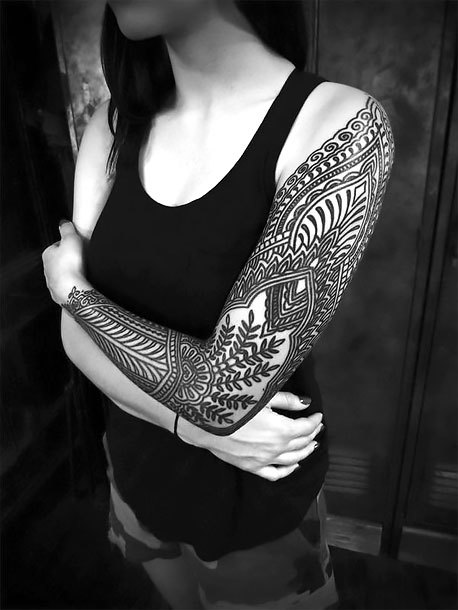 Female Full Arm Tattoo Idea