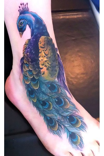 Peacock on Foot Tattoo Idea