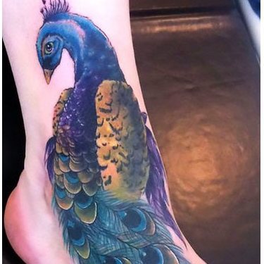 Peacock on Foot Tattoo
