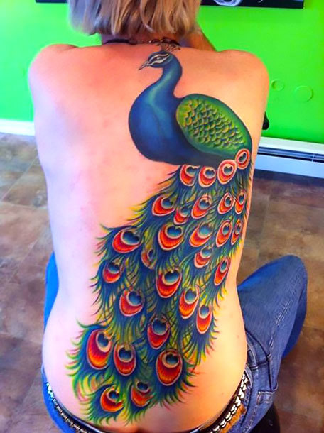 Peacock on Full Back Tattoo Idea