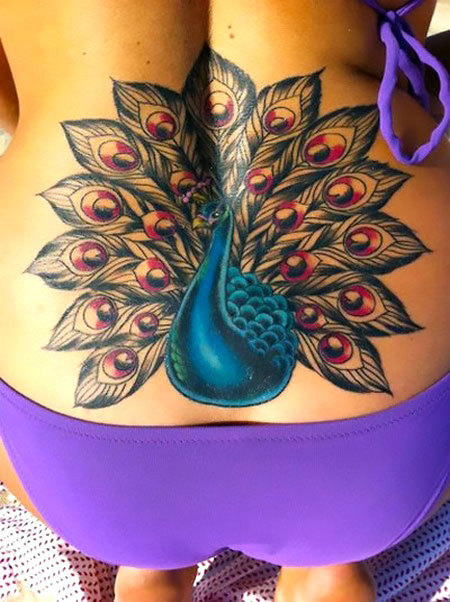 Peacock on Lower Back Tattoo Idea