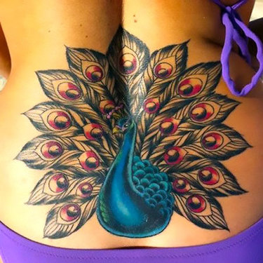 Peacock on Lower Back Tattoo