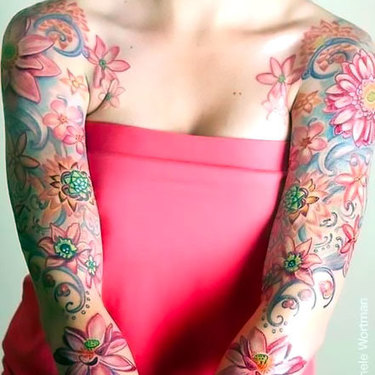 Pink Floral Sleeves Tattoo