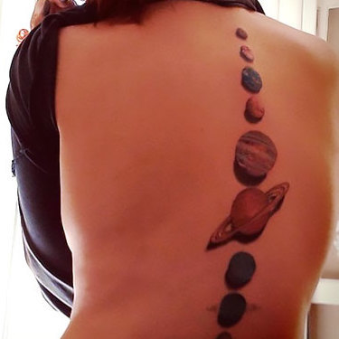 Planets on Spine Tattoo