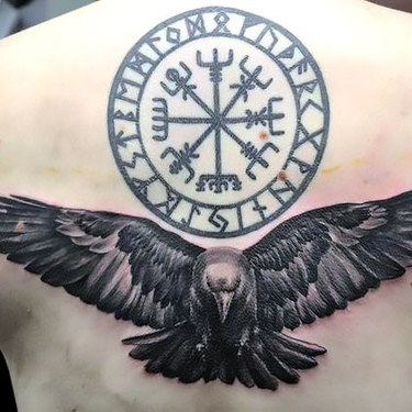 Raven and Sign Tattoo