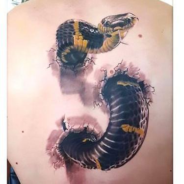 3d Snake on Back Tattoo