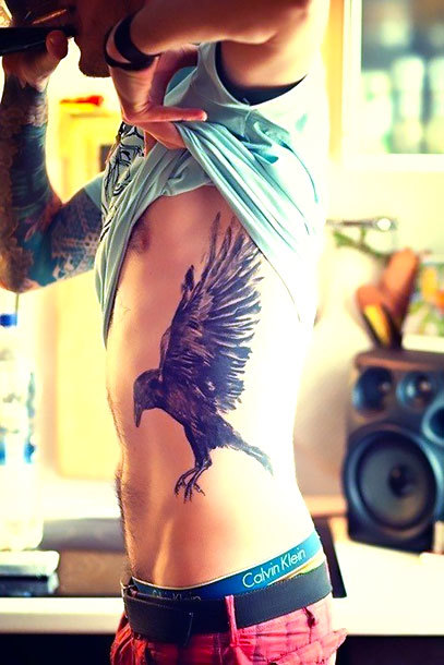 Raven Tattoo on Side Tattoo Idea