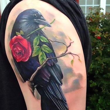 Crow with rose Tattoo