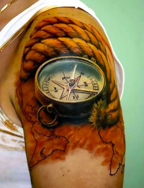 Realistic Compass Tattoo Idea