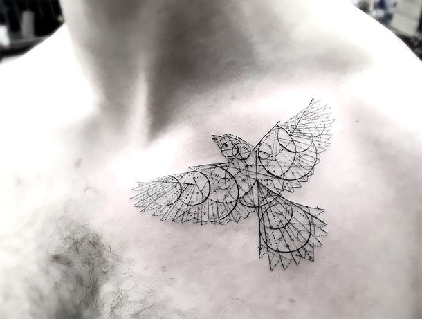 Fine Line Crow Tattoo Idea