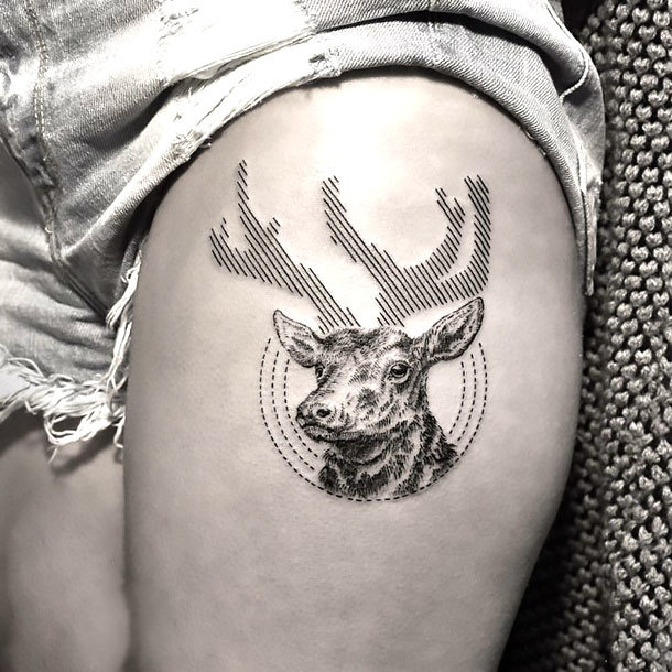 Fine Line Deer Tattoo Idea