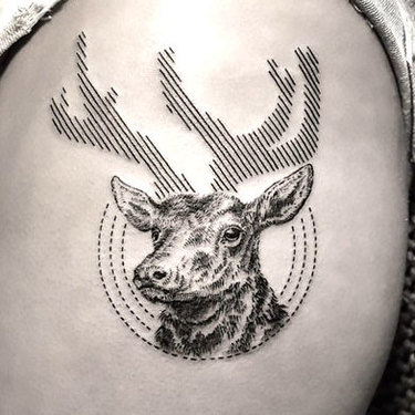 Fine Line Deer Tattoo