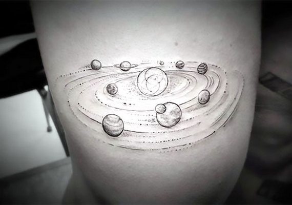 Fine Line Planets Tattoo Idea
