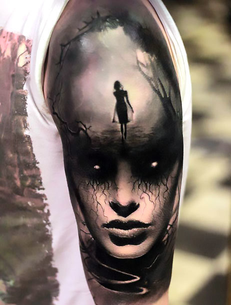 Flawless Horror Girl Tattoo Idea