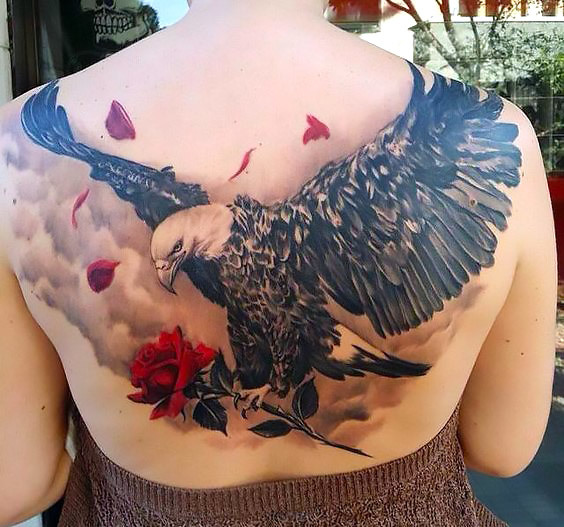 Eagle With Rose Tattoo Idea