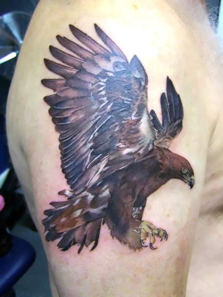 Golden Eagle on Shoulder Tattoo Idea
