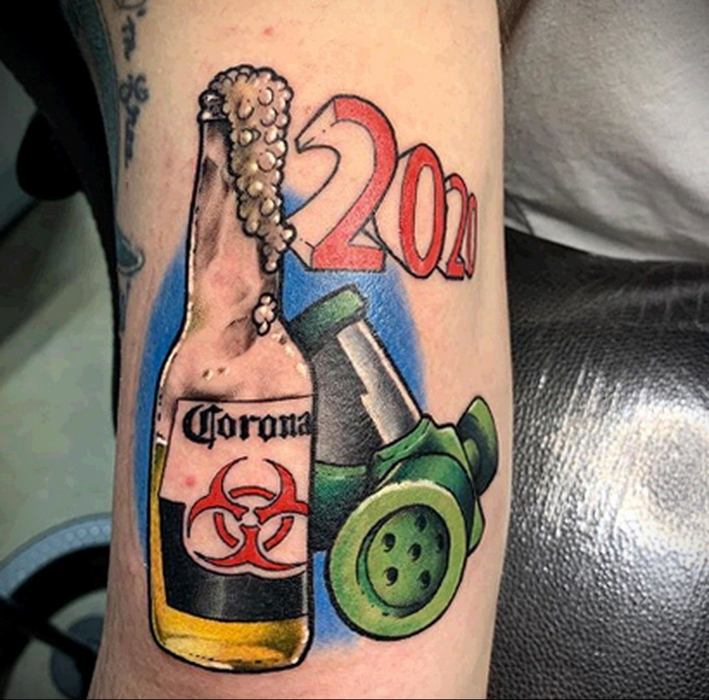 Beer Bottle And Respirator Tattoo Idea