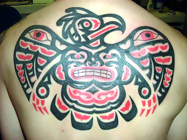 Native American Eagle on Back Tattoo Idea