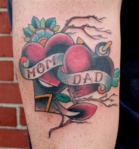 Mom and Dad Hearts Tattoo Idea