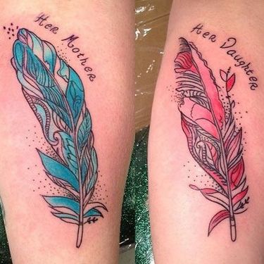 Mother and Daughter Feathers Tattoo
