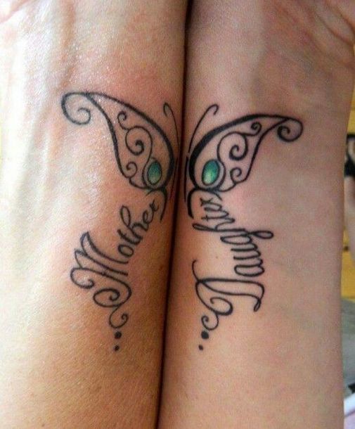 Ornate Matching Mother Daughter Butterfly Tattoo Idea