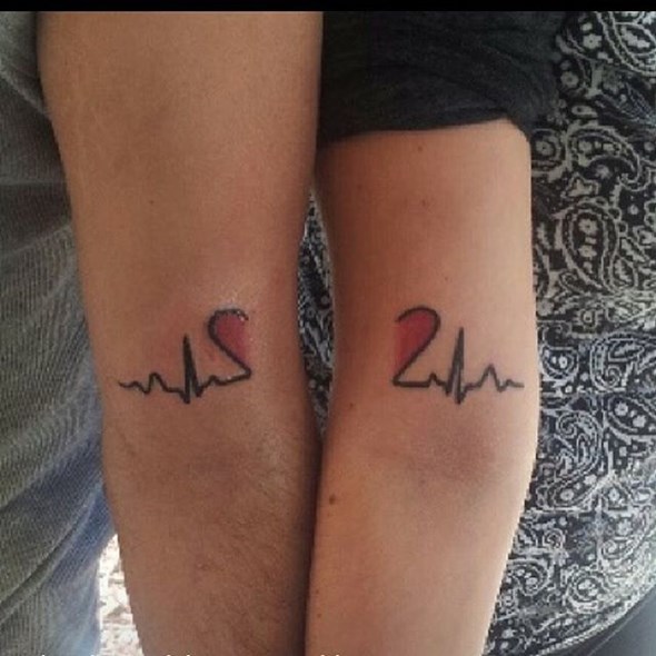 Brother and Sister Matching Hearts Tattoo Idea