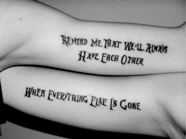 Brother and Sister Matching Lettering Tattoo Idea