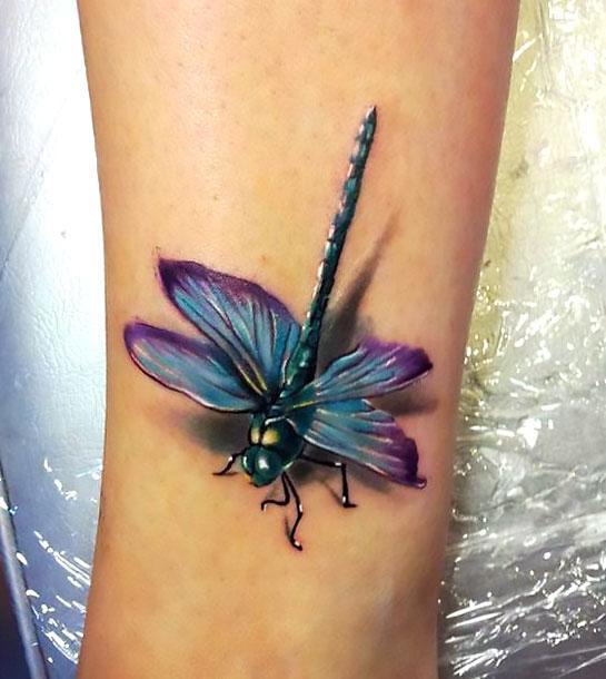 Amazing 3D Dragonfly on Arm Tattoo Idea
