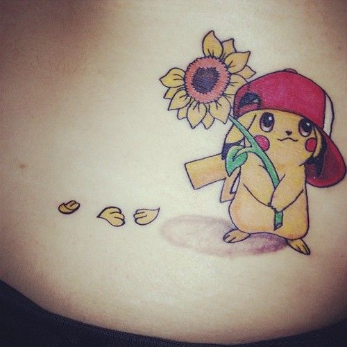 Pikachu with Sunflower Tattoo Idea