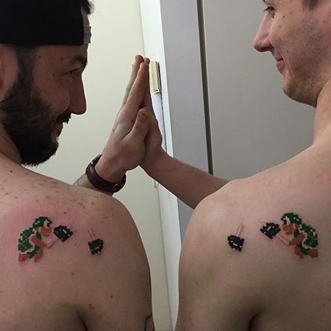 Brothers Pixel Video Game Tattoo Idea