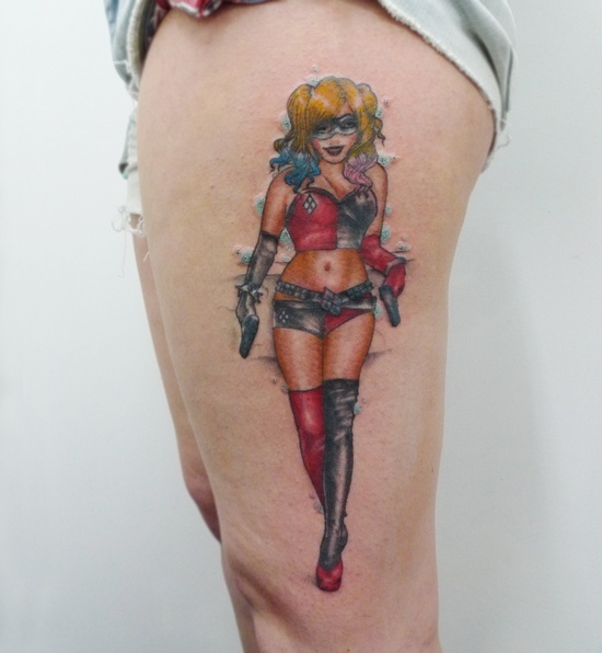 Harley Quinn on the Thigh  Tattoo Idea