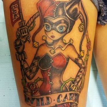 Harley Quinn Tattoo With Wild Card Banner Tattoo